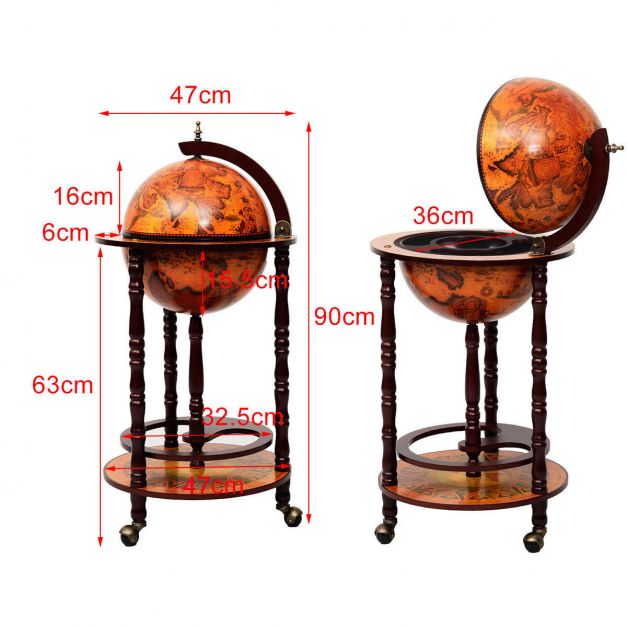 Italian Styled, Globe Drinks Cabinet with Wheels