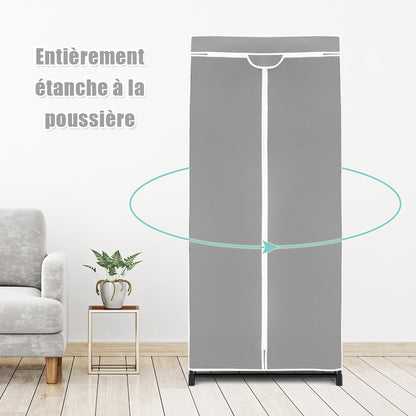 Double Canvas Wardrobe with Dust-proof Cover-Grey