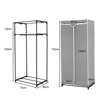 Double Canvas Wardrobe with Dust-proof Cover-Grey