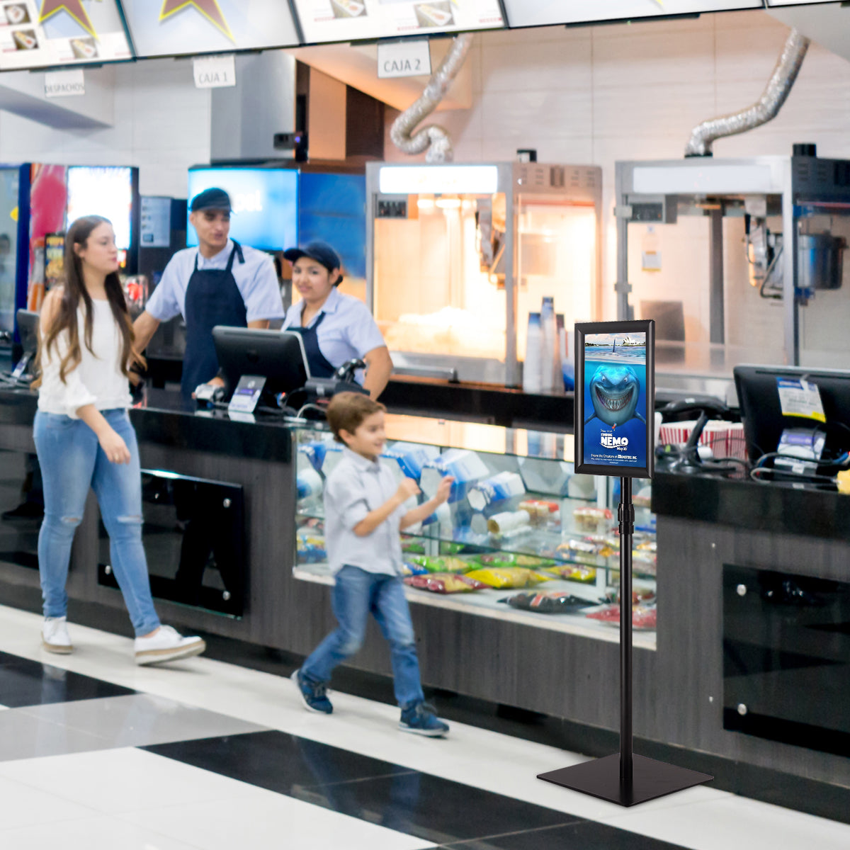 DIN A4 information stand, height-adjustable, removable poster stand, poster silver/black 33 x 24 cm-black