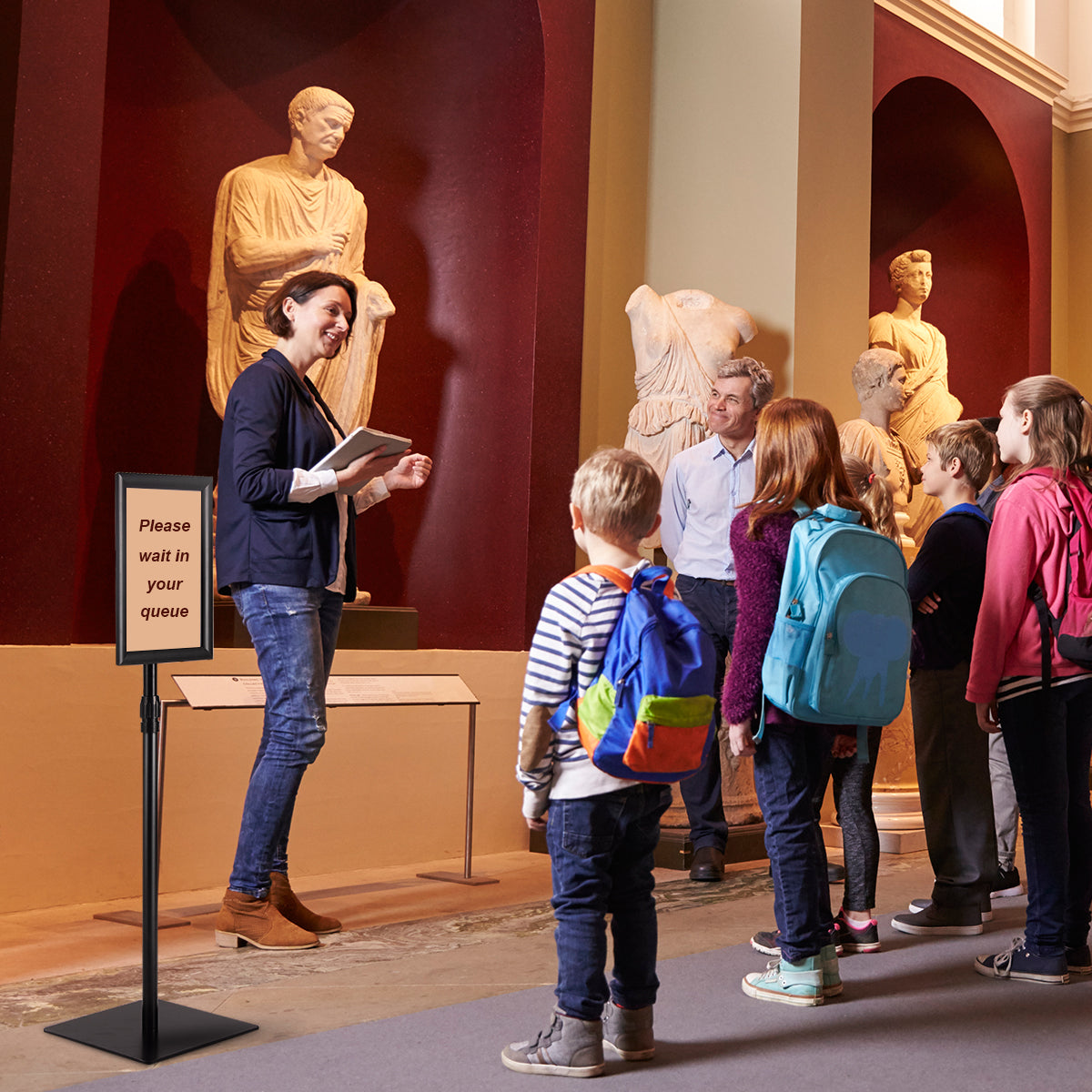 DIN A4 information stand, height-adjustable, removable poster stand, poster silver/black 33 x 24 cm-black