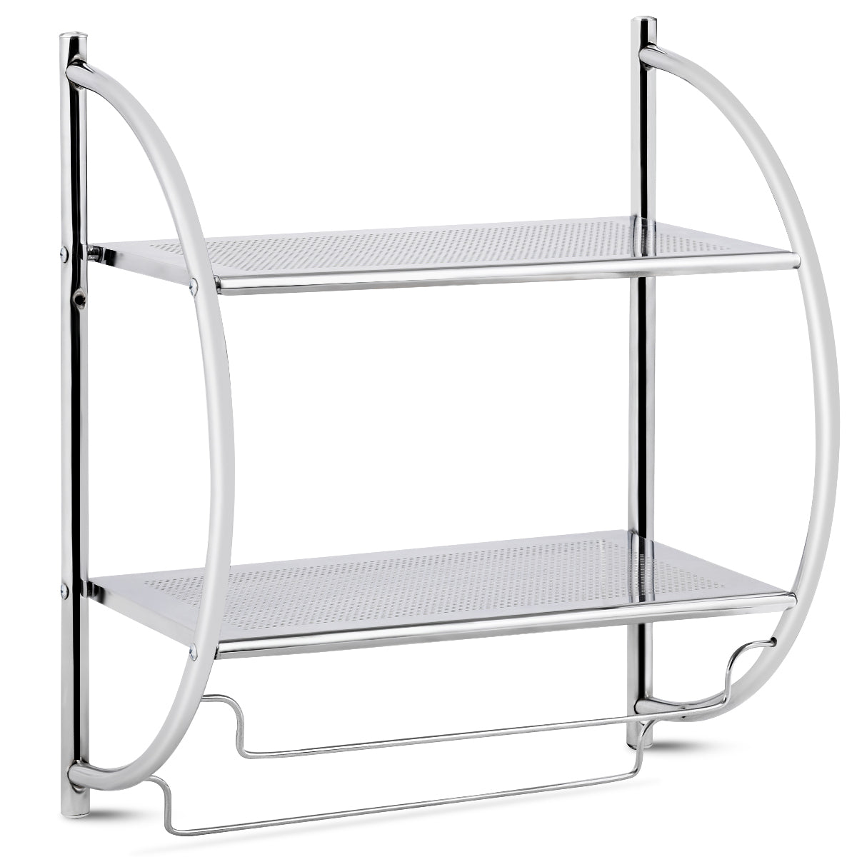 Wall Mounted Bathroom Shelves with Towel Holder-Silver