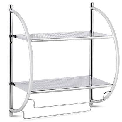 Wall Mounted Bathroom Shelves with Towel Holder-Silver