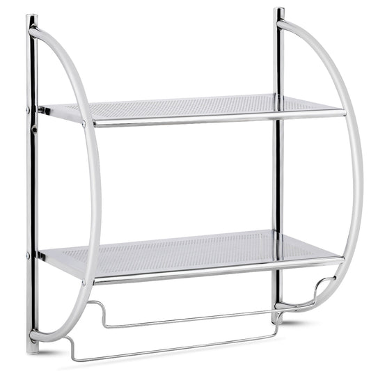 Wall Mounted Bathroom Shelves with Towel Holder-Silver
