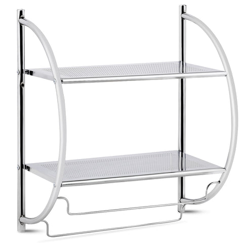 Wall Mounted Bathroom Shelves with Towel Holder-Silver