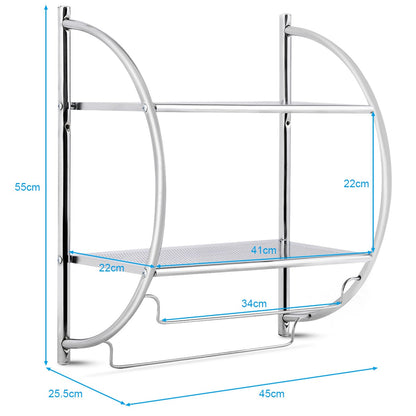 Wall Mounted Bathroom Shelves with Towel Holder-Silver