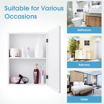 Adjustable Wall Mounted Storage Cupboard with Mirror for Bathroom-White