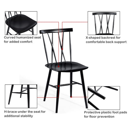 Set of 2 Steel Dining Chairs with Curved Backrest for Restaurant/Cafe