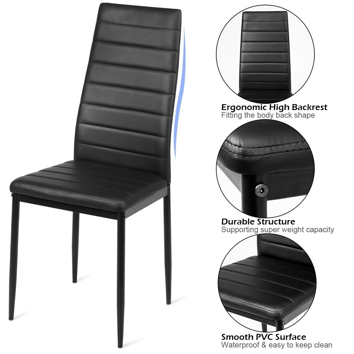 Set of 6 High Back Dining Chairs with Metal Legs and Foot Pads