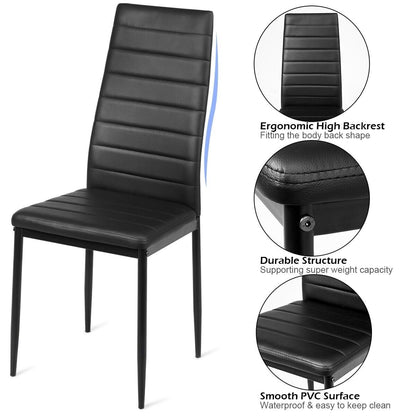 Set of 6 High Back Dining Chairs with Metal Legs and Foot Pads