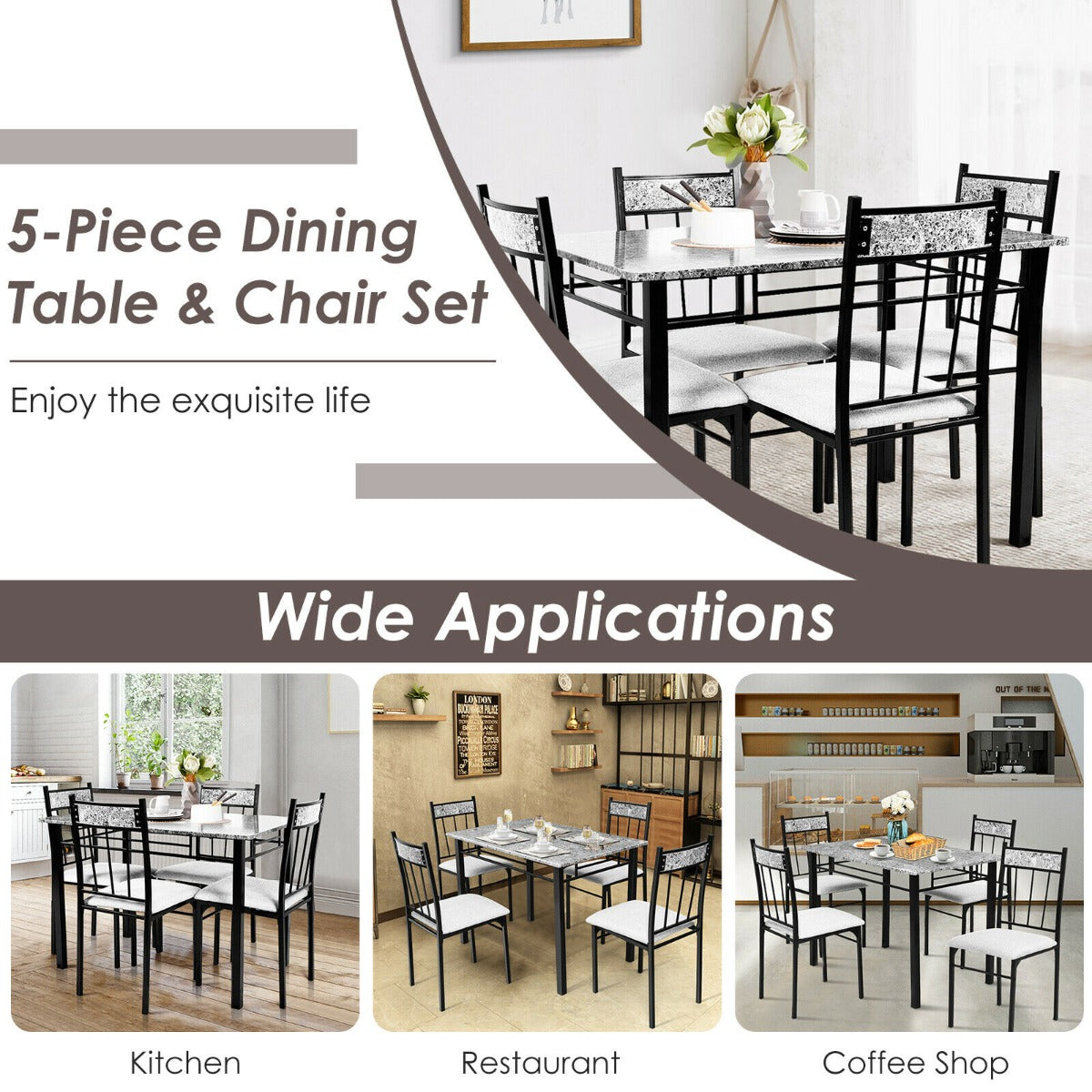 Marble Kitchen Dining Set with Sponge Cushion
