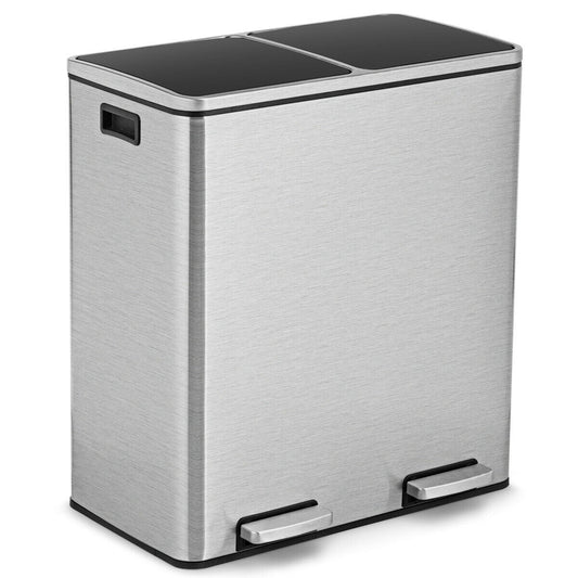 Double Recycle Pedal Bin wth Dual Removable Compartments-Silver