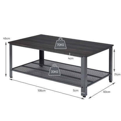 Retro Styled Coffee Table with Mesh Shelf-Grey