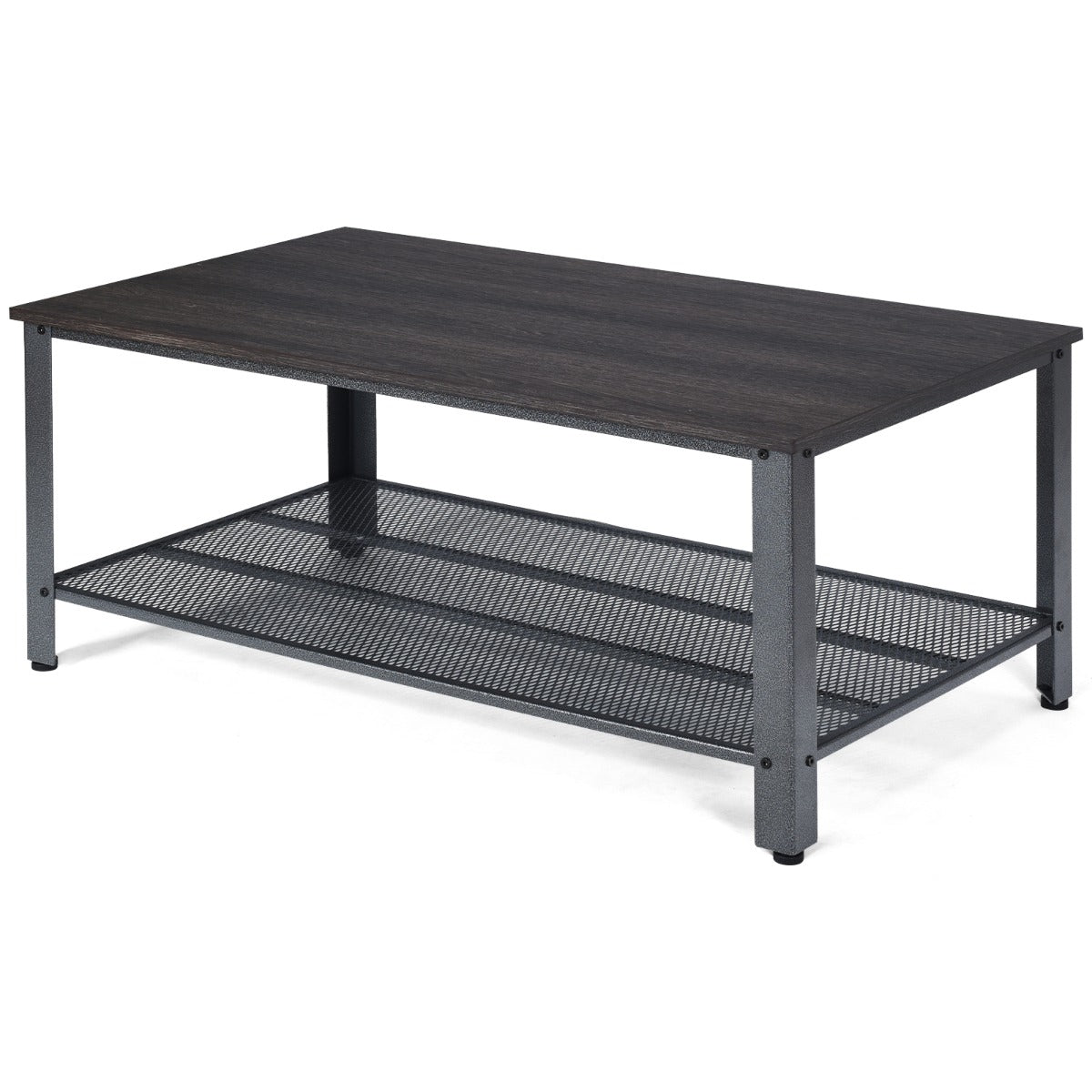 Retro Styled Coffee Table with Mesh Shelf-Grey