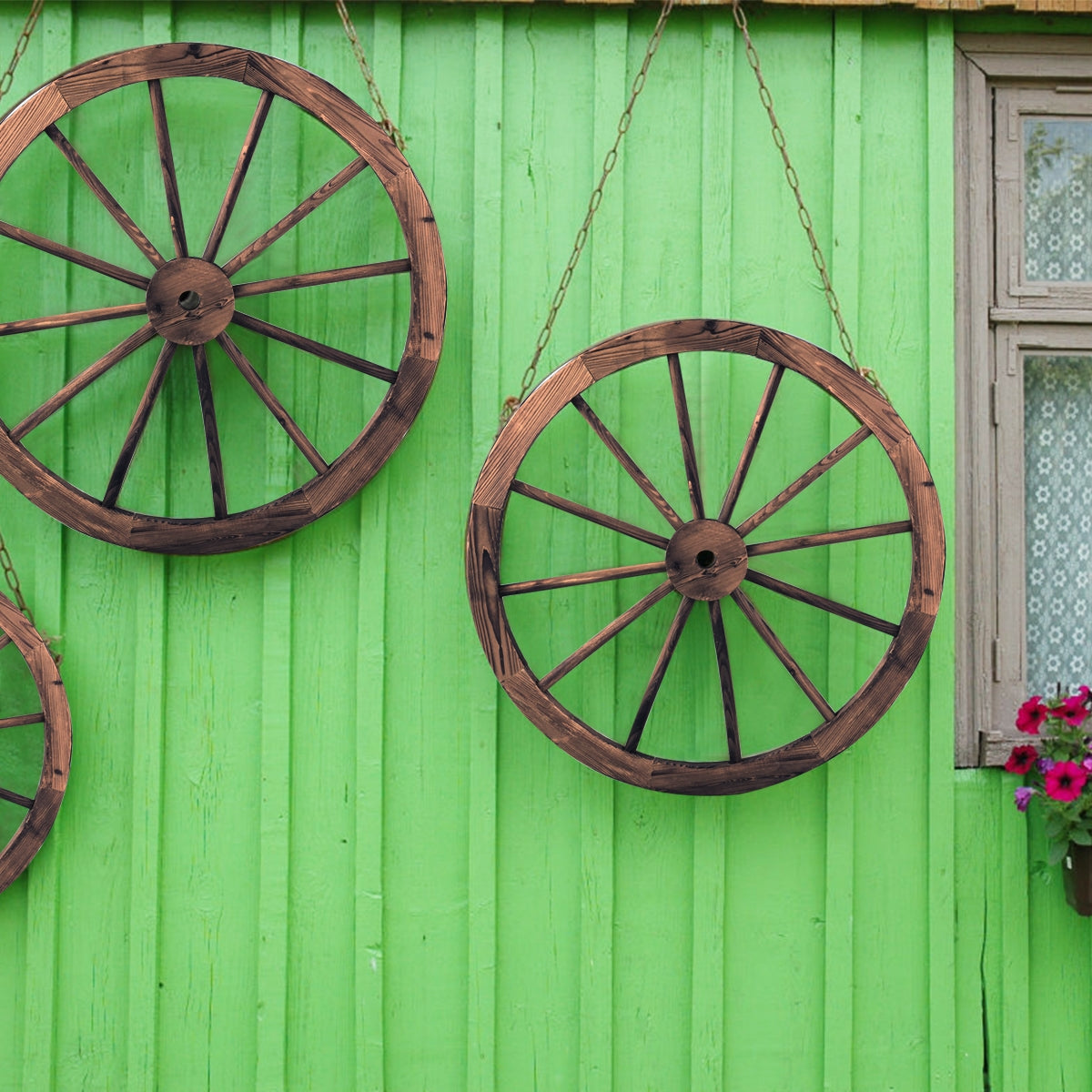 Wagon wheel wooden wheel decorative wagon with sheet iron brown 76x76x3.5 cm