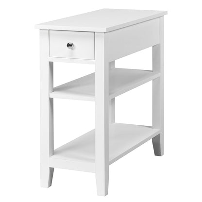 3-Tier End Table with Drawer-White