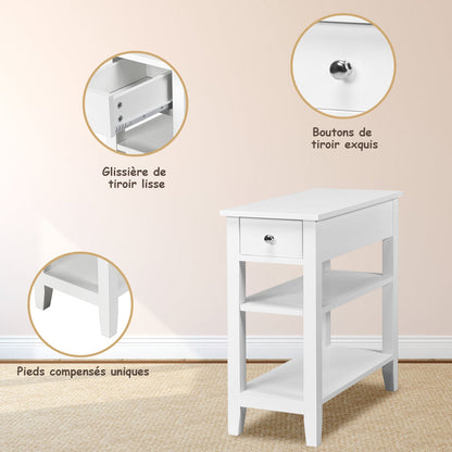 3-Tier End Table with Drawer-White