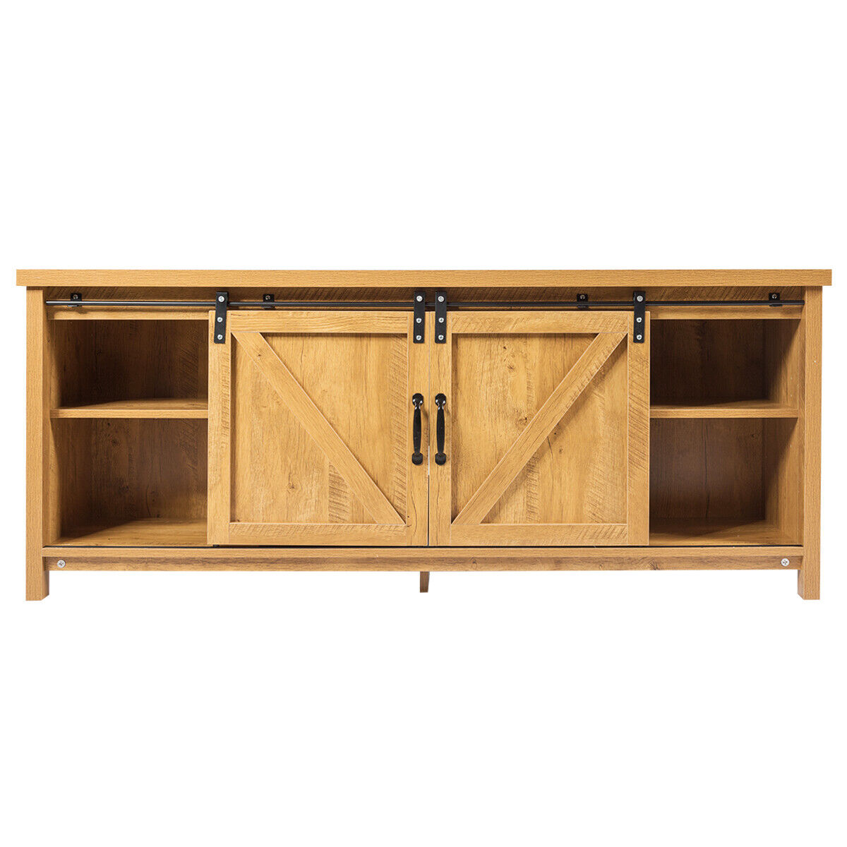 Modern TV Cabinet for 60-Inch TV Wooden Media Storage Shelves-Yellow