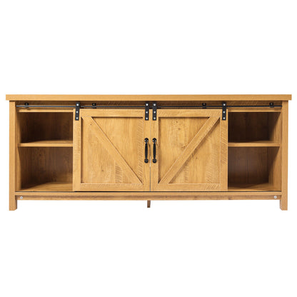 Modern TV Cabinet for 60-Inch TV Wooden Media Storage Shelves-Yellow