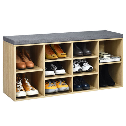 10-Cube Organizer  Entryway Padded Shoe Storage Bench-Beige