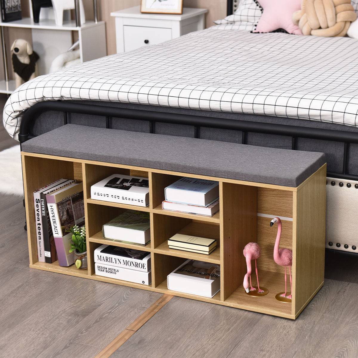 10-Cube Organizer  Entryway Padded Shoe Storage Bench-Beige