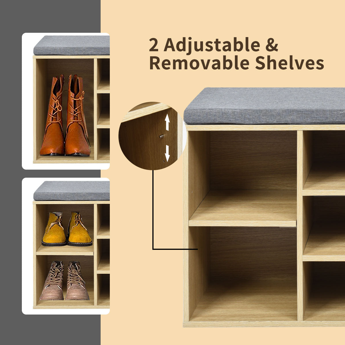10-Cube Organizer  Entryway Padded Shoe Storage Bench-Beige