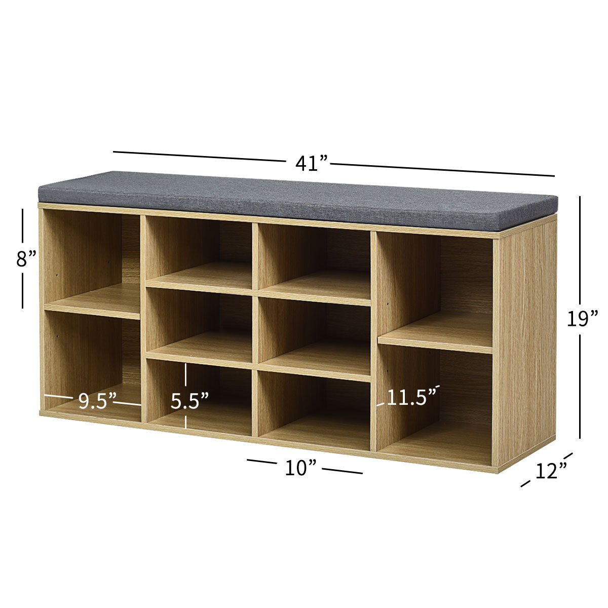 10-Cube Organizer  Entryway Padded Shoe Storage Bench-Beige
