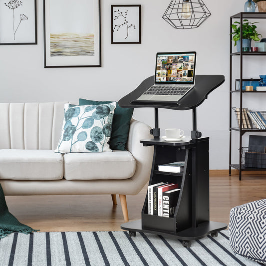 Sit-to-Stand Laptop Desk Cart Height Adjustable with Storage-Black