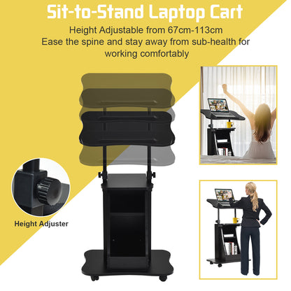 Sit-to-Stand Laptop Desk Cart Height Adjustable with Storage-Black