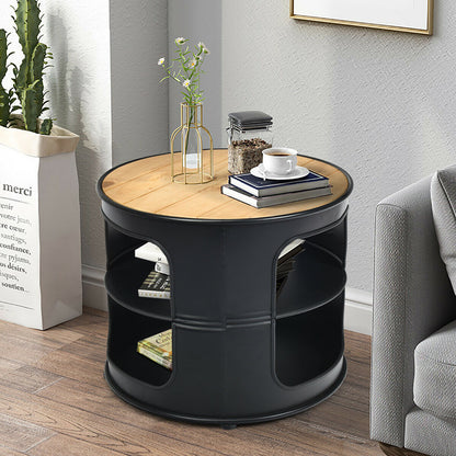 3-Tier Round End Table with Storage Shelves for Living Room