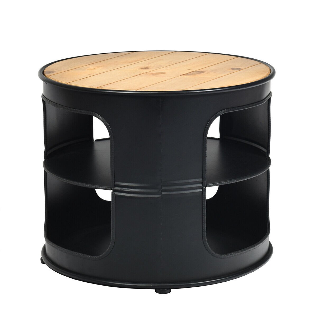 3-Tier Round End Table with Storage Shelves for Living Room