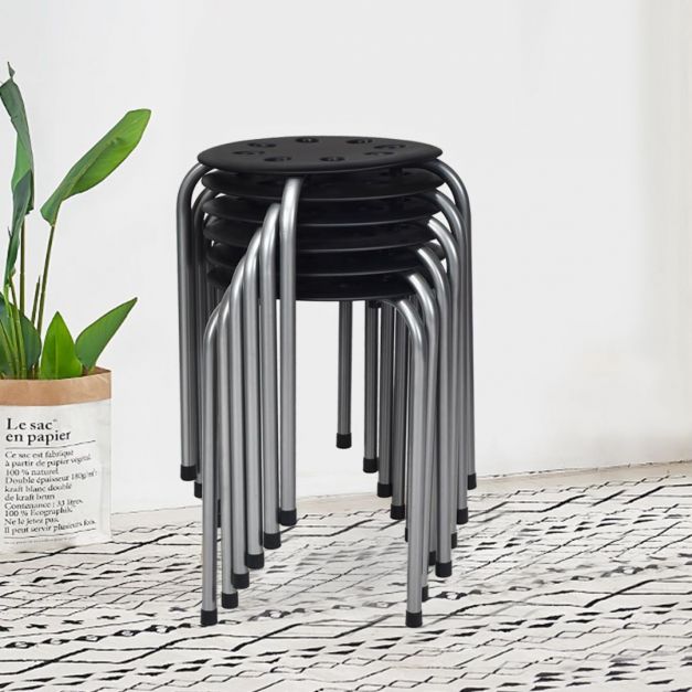 Set of 6 Stackable Portable Breakfast Dining Chairs for Home Kitchen Office-Grey