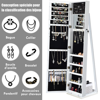 Free Standing Jewelry Armoire with Full Length Mirror for Bedroom