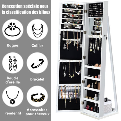 Free Standing Jewelry Armoire with Full Length Mirror for Bedroom