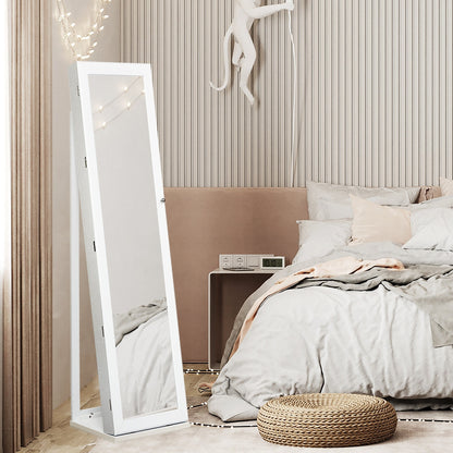 Free Standing Jewelry Armoire with Full Length Mirror for Bedroom