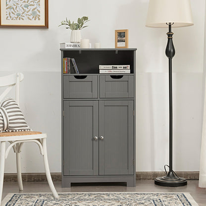 Bathroom Floor Cabinet with Open Shelf &amp; 2 Drawers-Grey