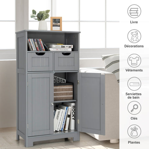 Bathroom Floor Cabinet with Open Shelf & 2 Drawers-Grey
