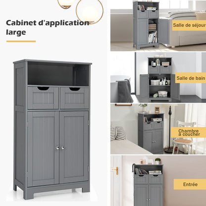Bathroom Floor Cabinet with Open Shelf &amp; 2 Drawers-Grey
