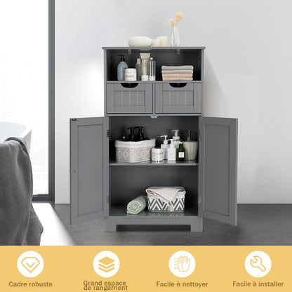 Bathroom Floor Cabinet with Open Shelf &amp; 2 Drawers-Grey