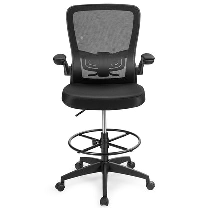High Back Mesh Office Chair with Flip-up Armrests and Footrest Ring-Black