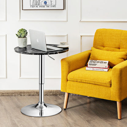 Modern Round Marble Bar Table with Silver Leg and Base-Black