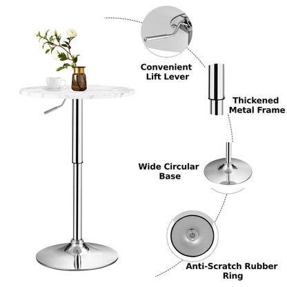 Modern Round Marble Bar Table with Silver Leg and Base-White