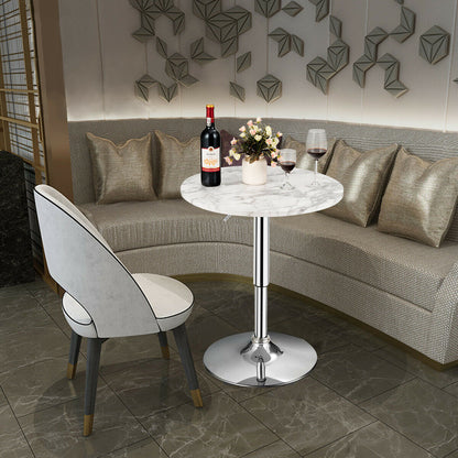 Modern Round Marble Bar Table with Silver Leg and Base-White