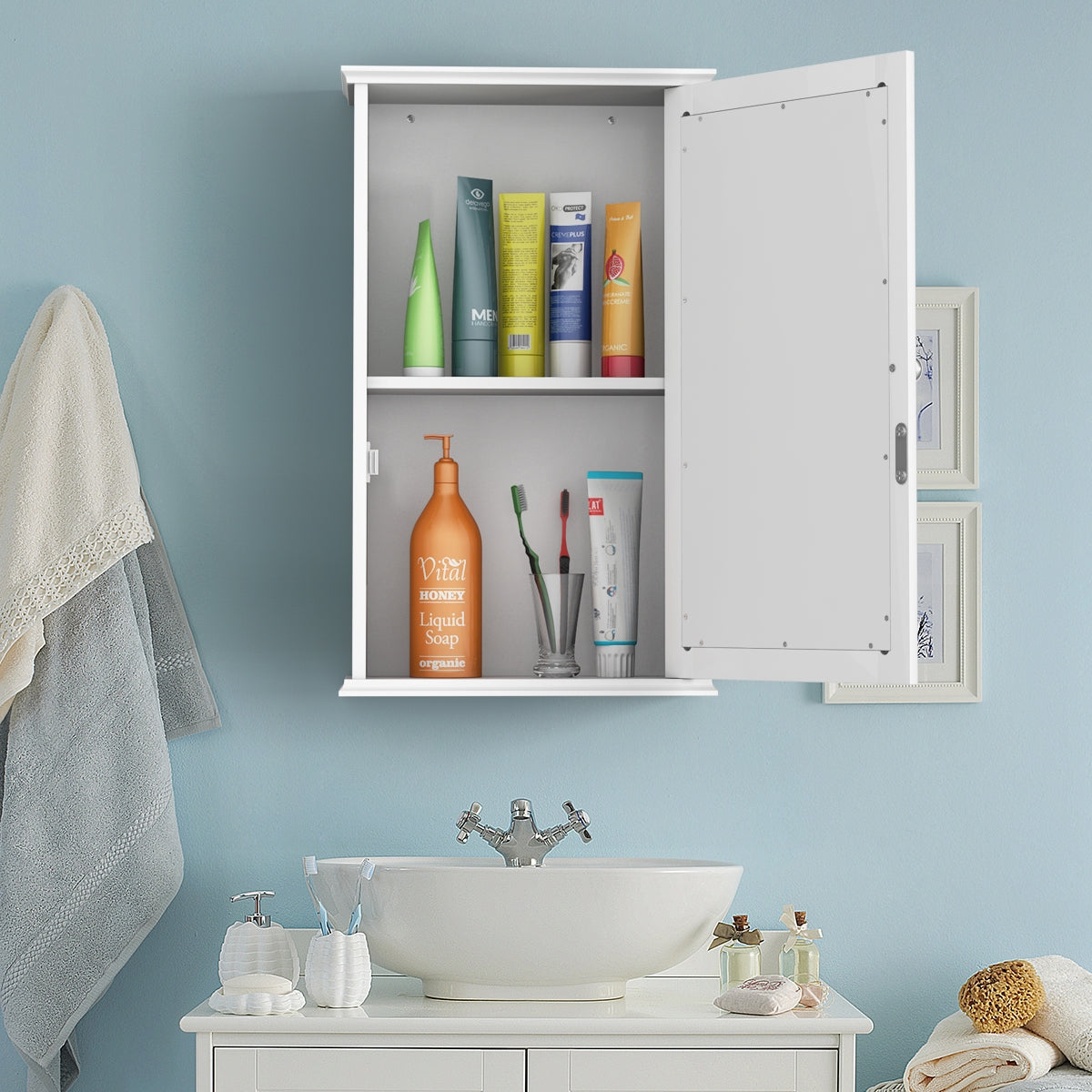 Bathroom Medicine Cabinet with Mirror and Adjustable Shelf-White
