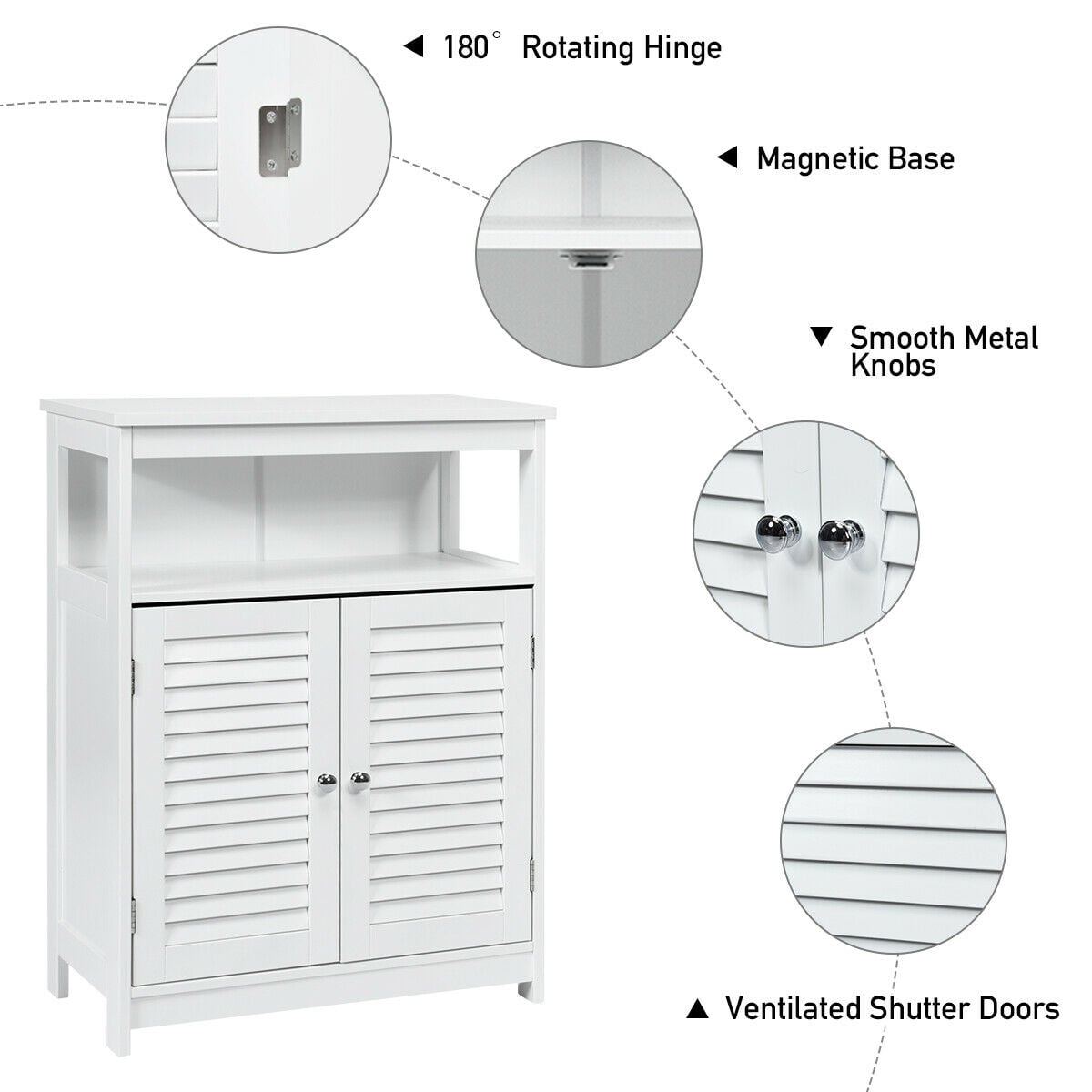 Bathroom Floor Cabinet with Double Shutter Door and Adjustable Shelf-White