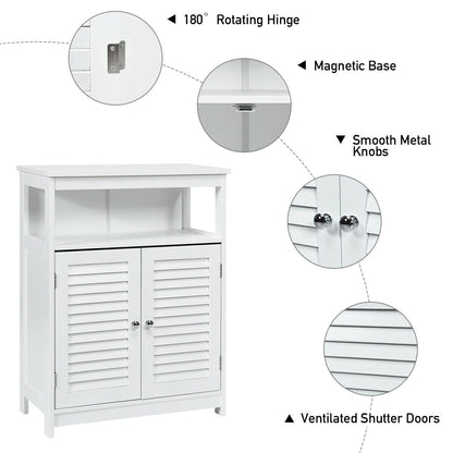 Bathroom Floor Cabinet with Double Shutter Door and Adjustable Shelf-White