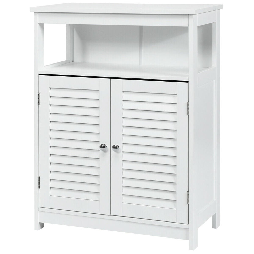 Bathroom Floor Cabinet with Double Shutter Door and Adjustable Shelf-White