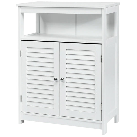 Bathroom Floor Cabinet with Double Shutter Door and Adjustable Shelf-White