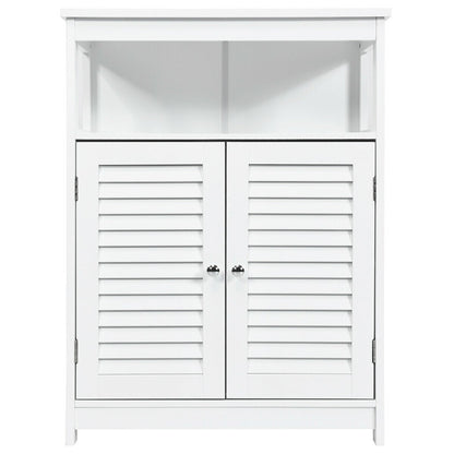 Bathroom Floor Cabinet with Double Shutter Door and Adjustable Shelf-White