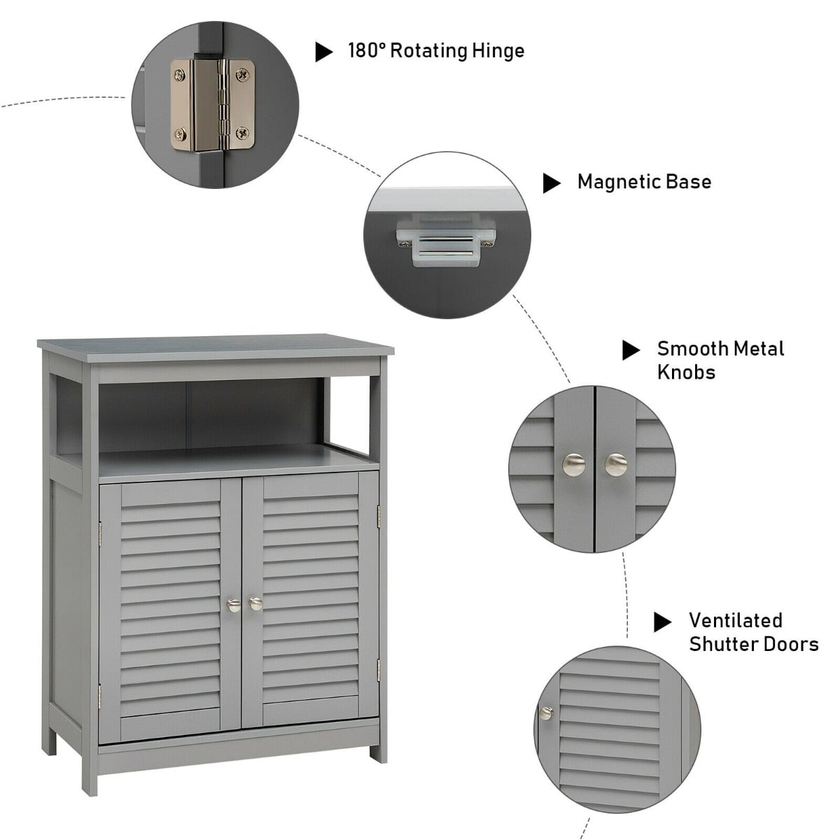 Bathroom Floor Cabinet with Double Shutter Door and Adjustable Shelf-Grey